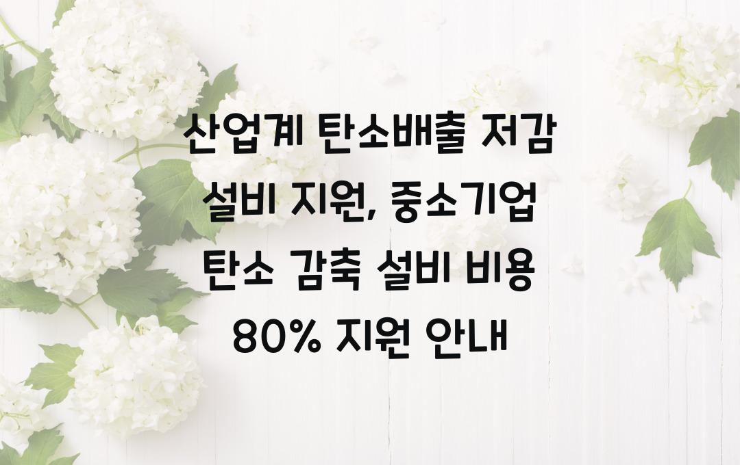 산업계 탄소배출 저감 설비 지원, 중소기업 탄소 감축 설비 비용 80% 지원