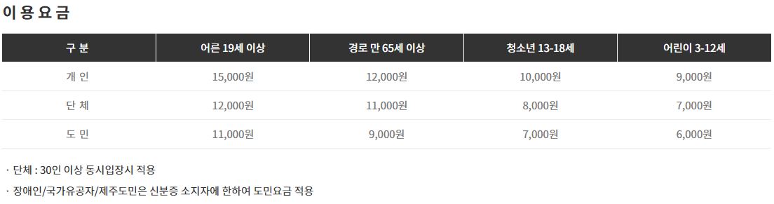 한림공원 이용요금