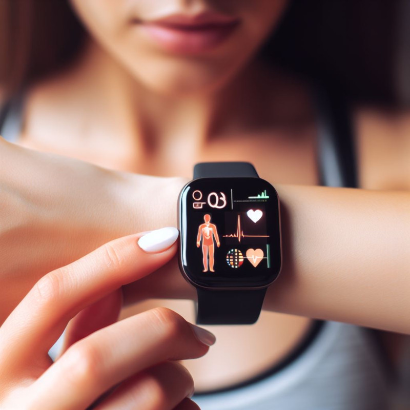 디지털 시계로 건강 상태를 체크중인 여성