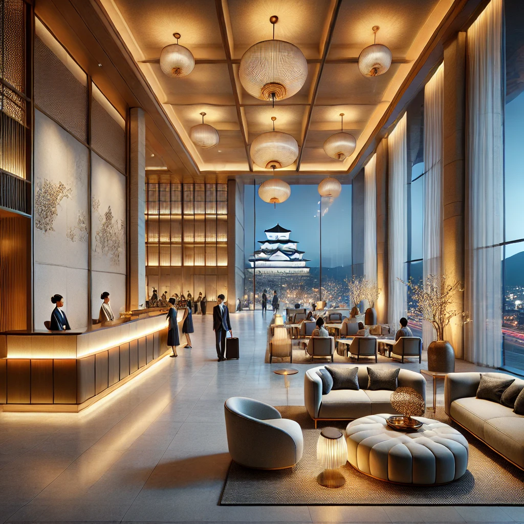 오카야마의 호텔 로비 또는 야경이 보이는 객실 모습