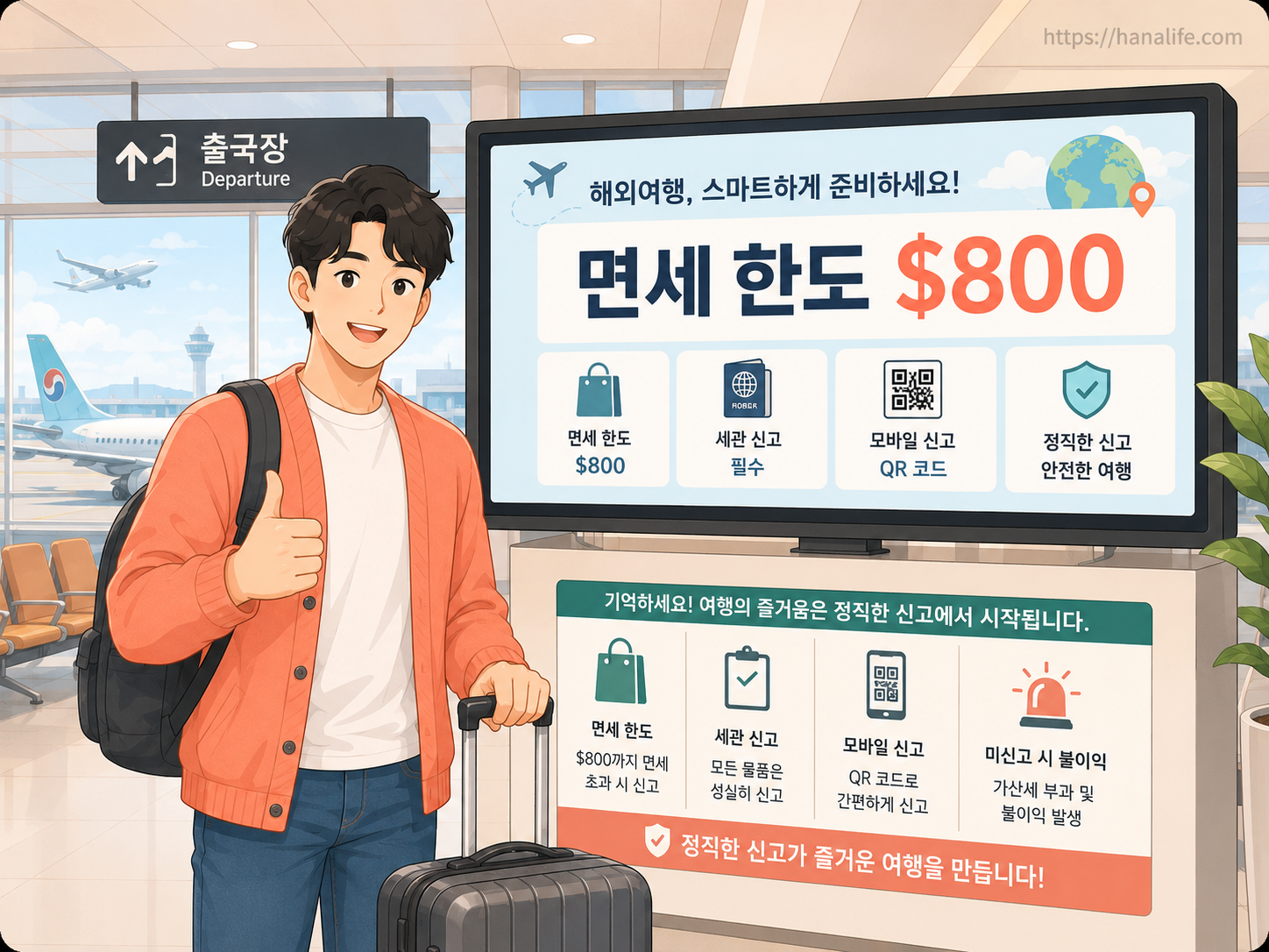 공항 입국장 세관 신고대 앞 여행자