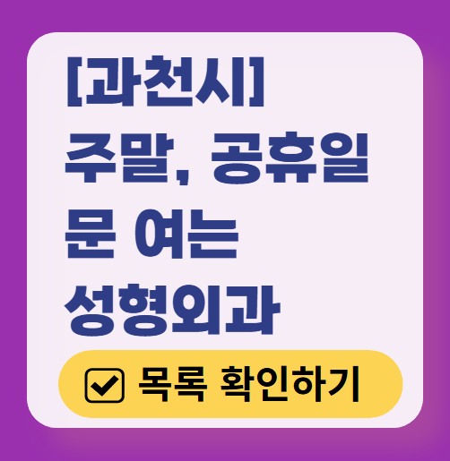과천시 주말 문 여는 성형외과 병원 추천 리스트 ❘ 토요일, 일요일, 공휴일 진료 목록(쌍꺼풀, 눈재수술, 리프팅, 보톡스 잘하는 곳은?)