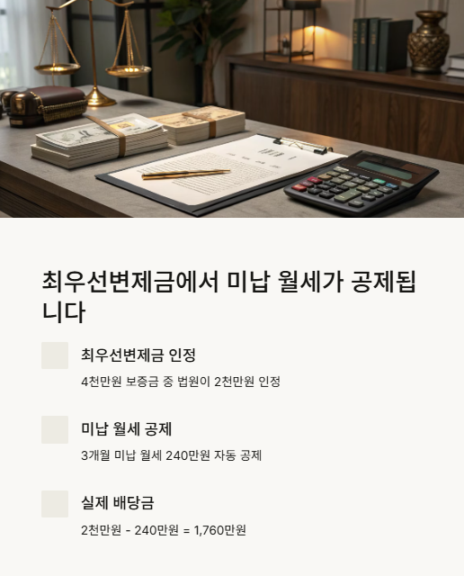 최우선 변제금에서 미납 월세가 공제됩니다