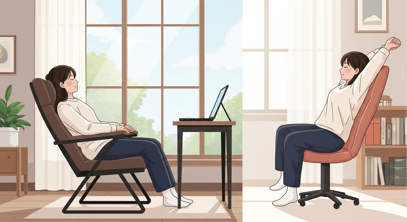 학습 후 피로를 풀기 위해 조용한 공간에서 휴식을 취하거나 짧은 낮잠을 자는 한국인의 평화로운 모습