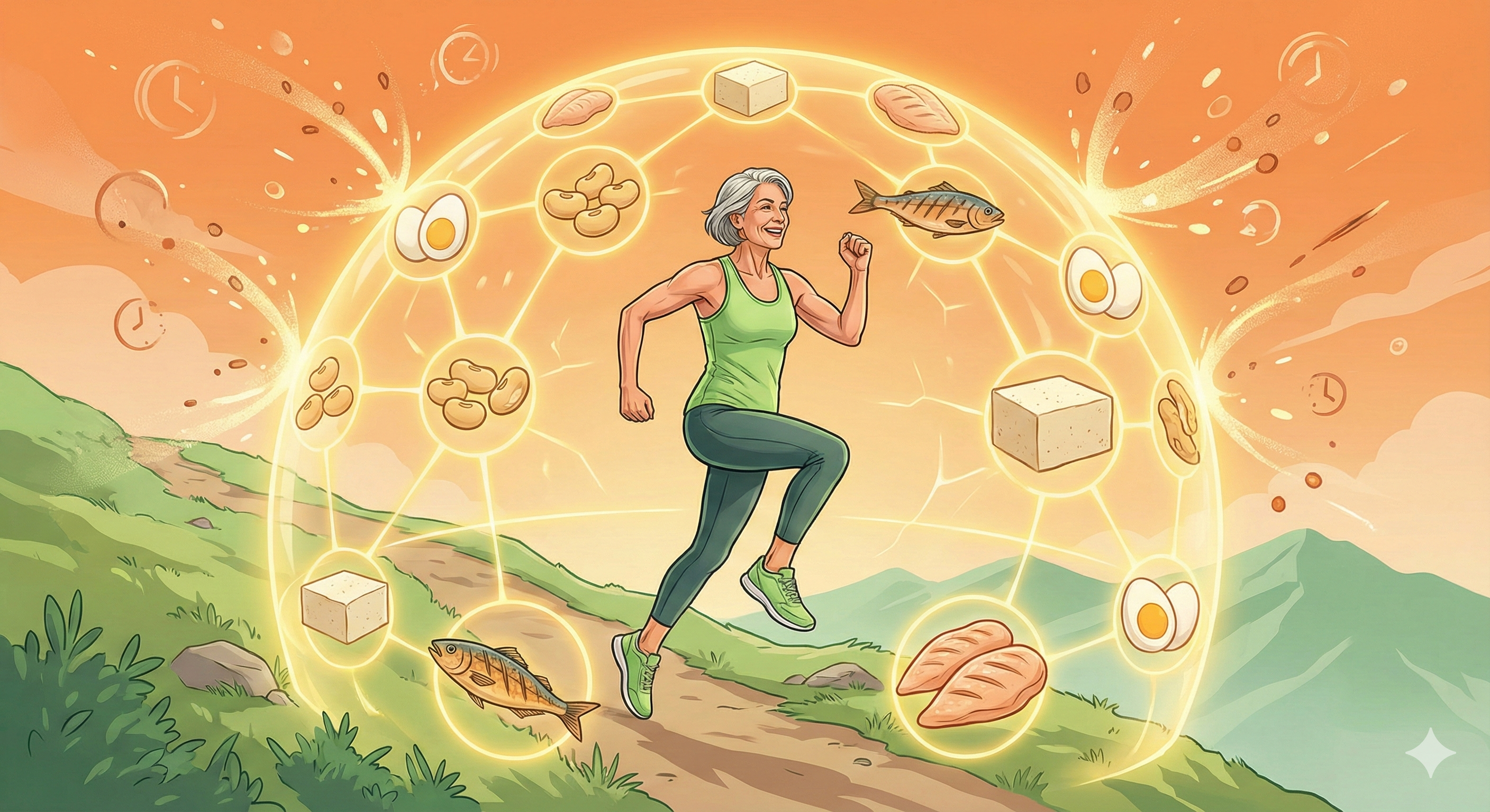 노년의 활력과 근육을 지켜주는 단백질 식품들의 보호막 이미지