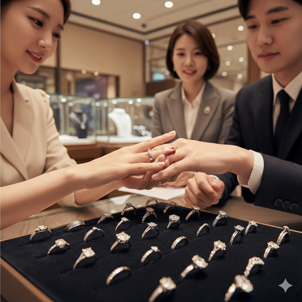 웨딩링을 직접 착용해보는 예비부부