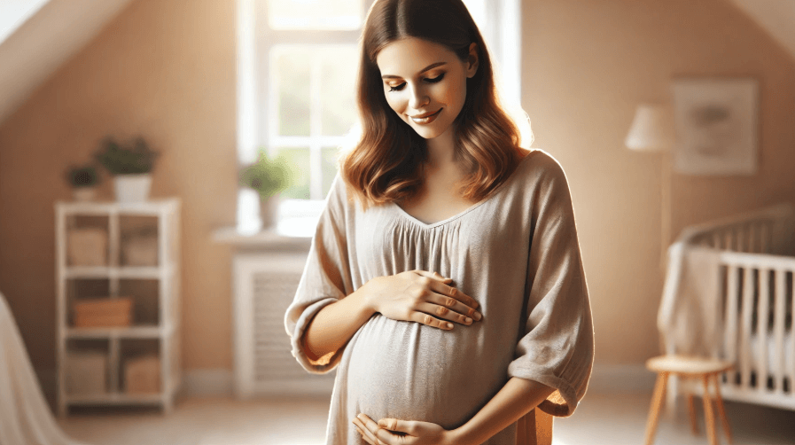 배를 감싸고 있는 임산부