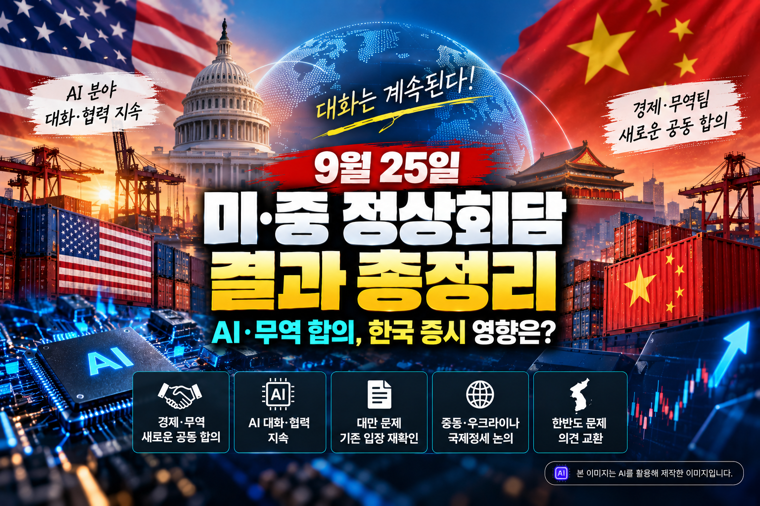 9월 25일 미중 정상회담 결과와 AI·무역 합의, 한국 증시 영향