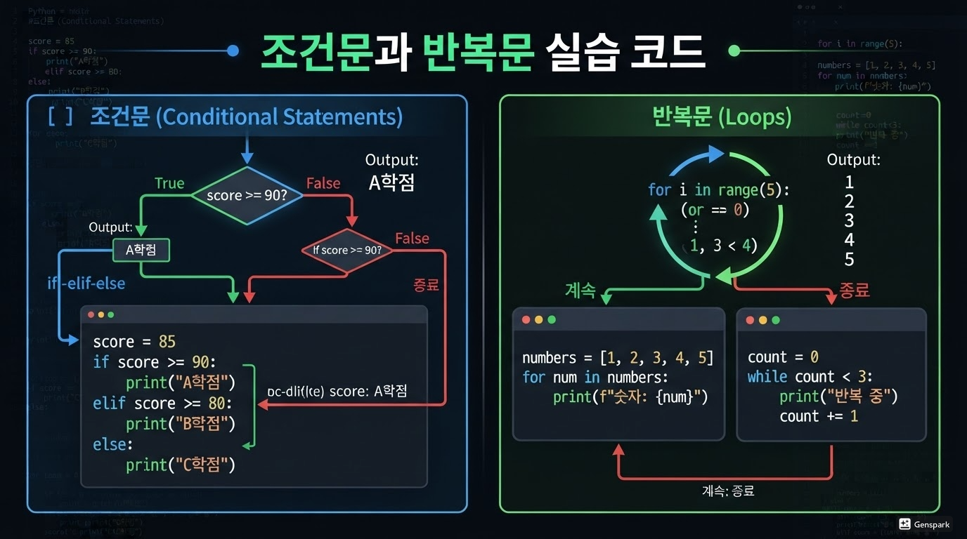 조건문과 반복문 (if, for, while) 실습 코드