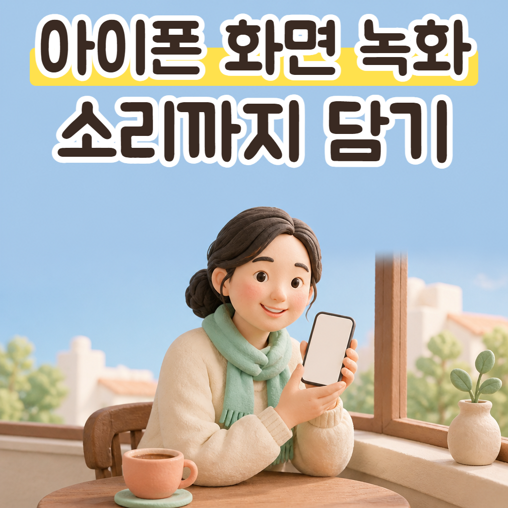 카페 창가에서 휴대폰을 들고 미소 짓는 성글이