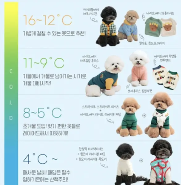 기온별 강아지 옷차림 표