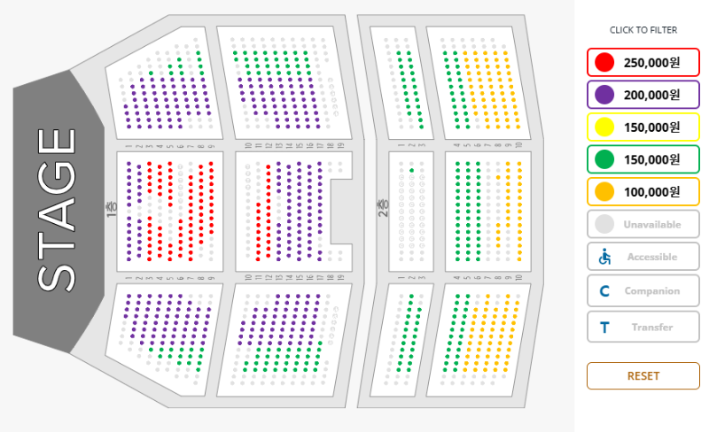 등급별 좌석위치(Click to Filter)