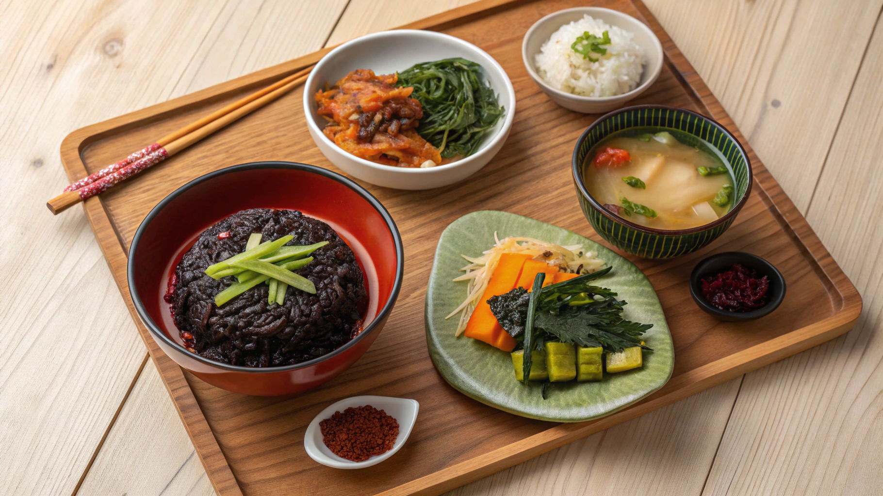 건강한 밥상 채식 구성 완벽한 한끼흑미밥 + 나물반찬 + 저염식 국으로 완성하는 하루 한 끼