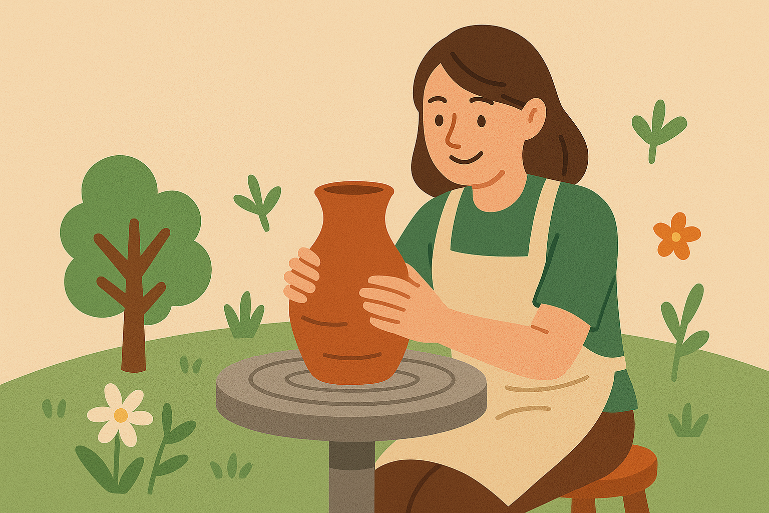 도자기를 만드는 여성을 묘사한 2025 이천도자기축제 일러스트
