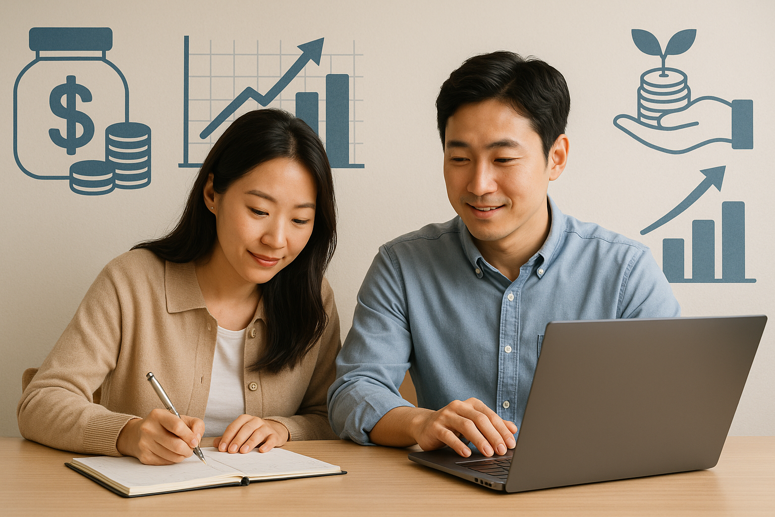 투자 포트폴리오를 확인하는 부부