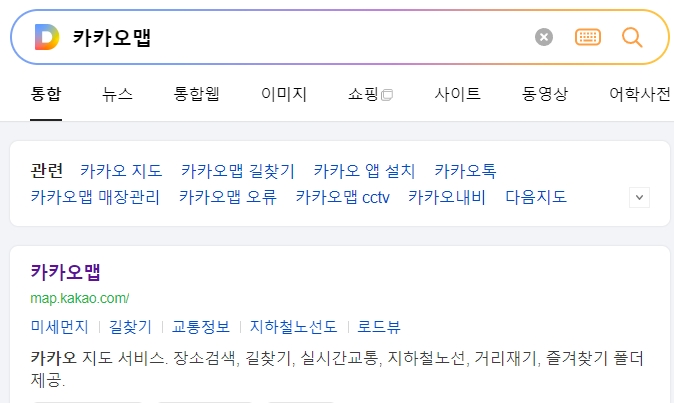 카카오맵 검색창에 지하철역 이름을 입력하여 상세 정보를 확인하는 과정
