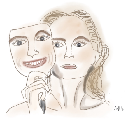 가면을 들고 있는 여자 사진