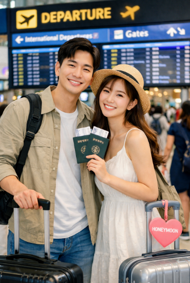 신혼여행 공항 출국 사진