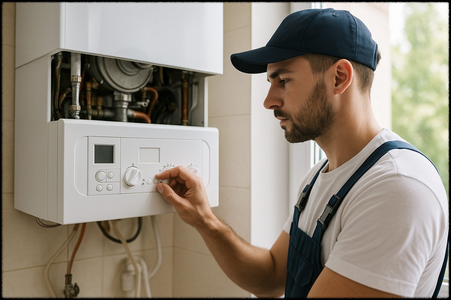 보일러 점검 중인 난방 기술자