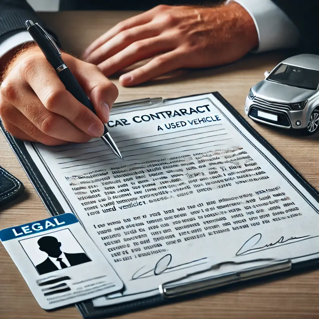 중고차 매매 계약서 서명 중인 사람
