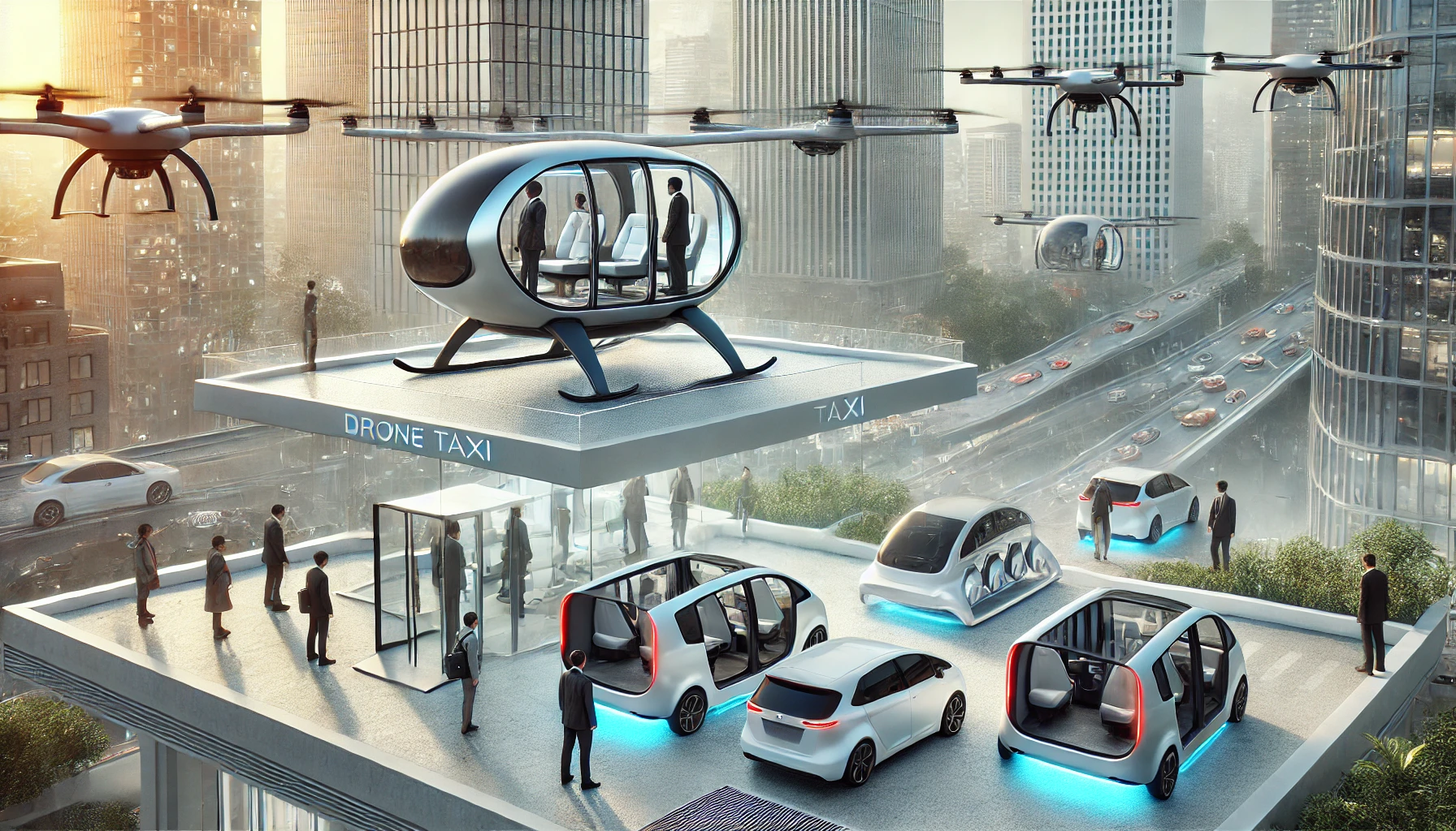 드론택시로 미래교통혁신을 보여주는 사진