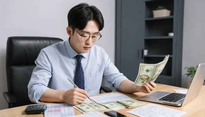 재물운 흐름을 확인하며 저축 계획을 세우는 모습