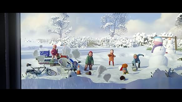 눈밭에서 눈싸움을 즐기는 아이들과 완성된 눈사람