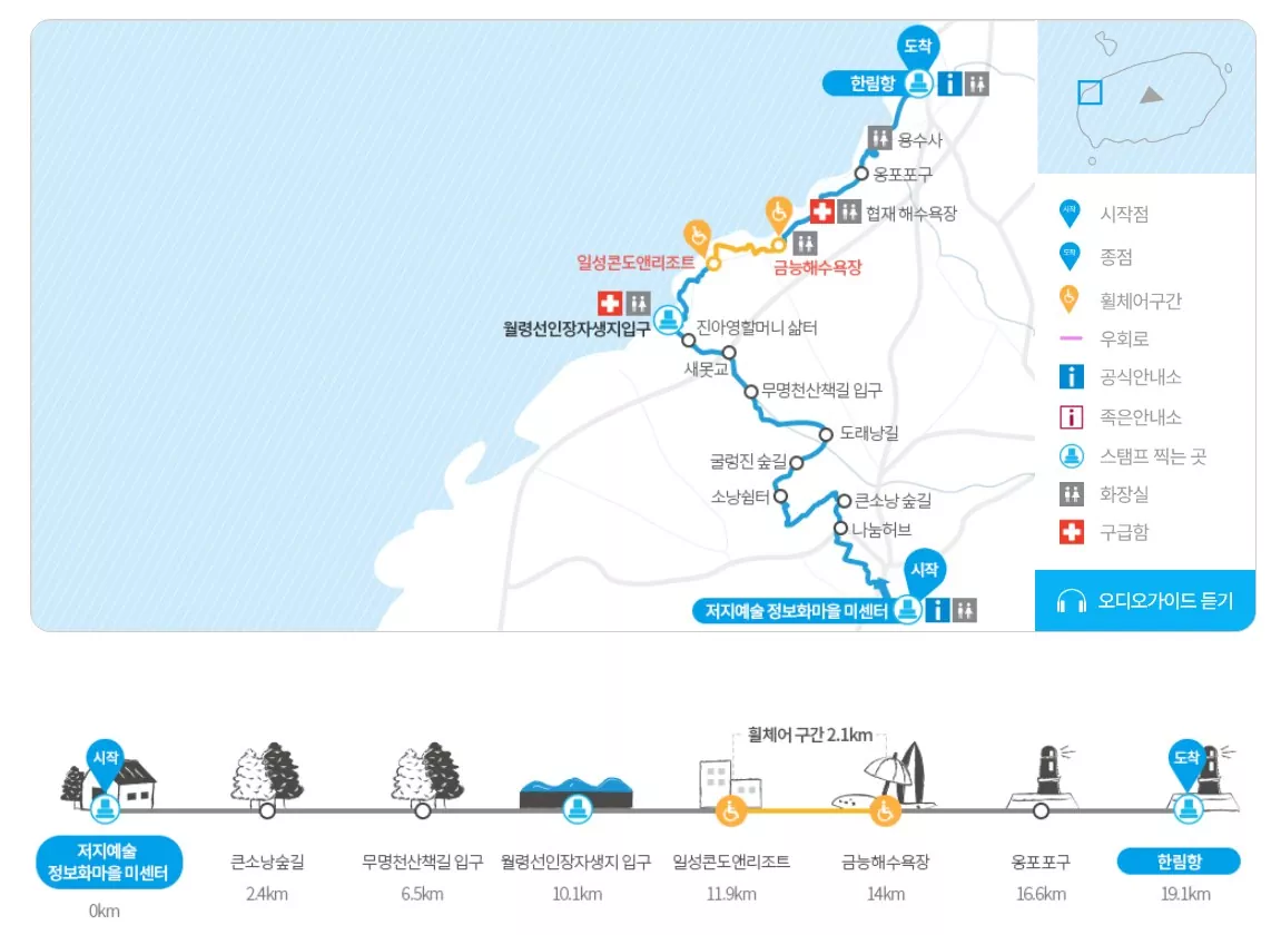 제주 올레길 14코스 전체 경로와 주요 경유지가 그려진 안내도 전경 이미지. 출처 : 제주올레트레일 공식 홈페이지 제공.
