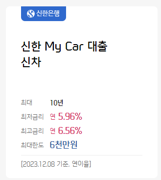 신한 마이카 중고차 대출금리