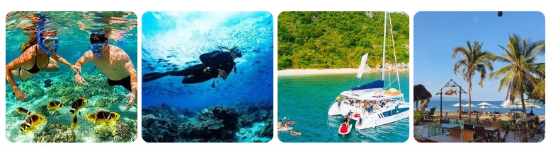 푸꾸옥에서 즐기는 스노클링, 스쿠버다이빙, 요트 투어와 해변 카페 풍경을 담은 베트남 휴양 액티비티 이미지