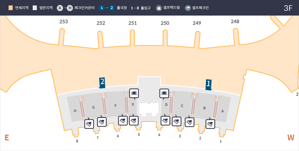 제2터미널 셀프 체크인/백드랍 기기 위치 안내도