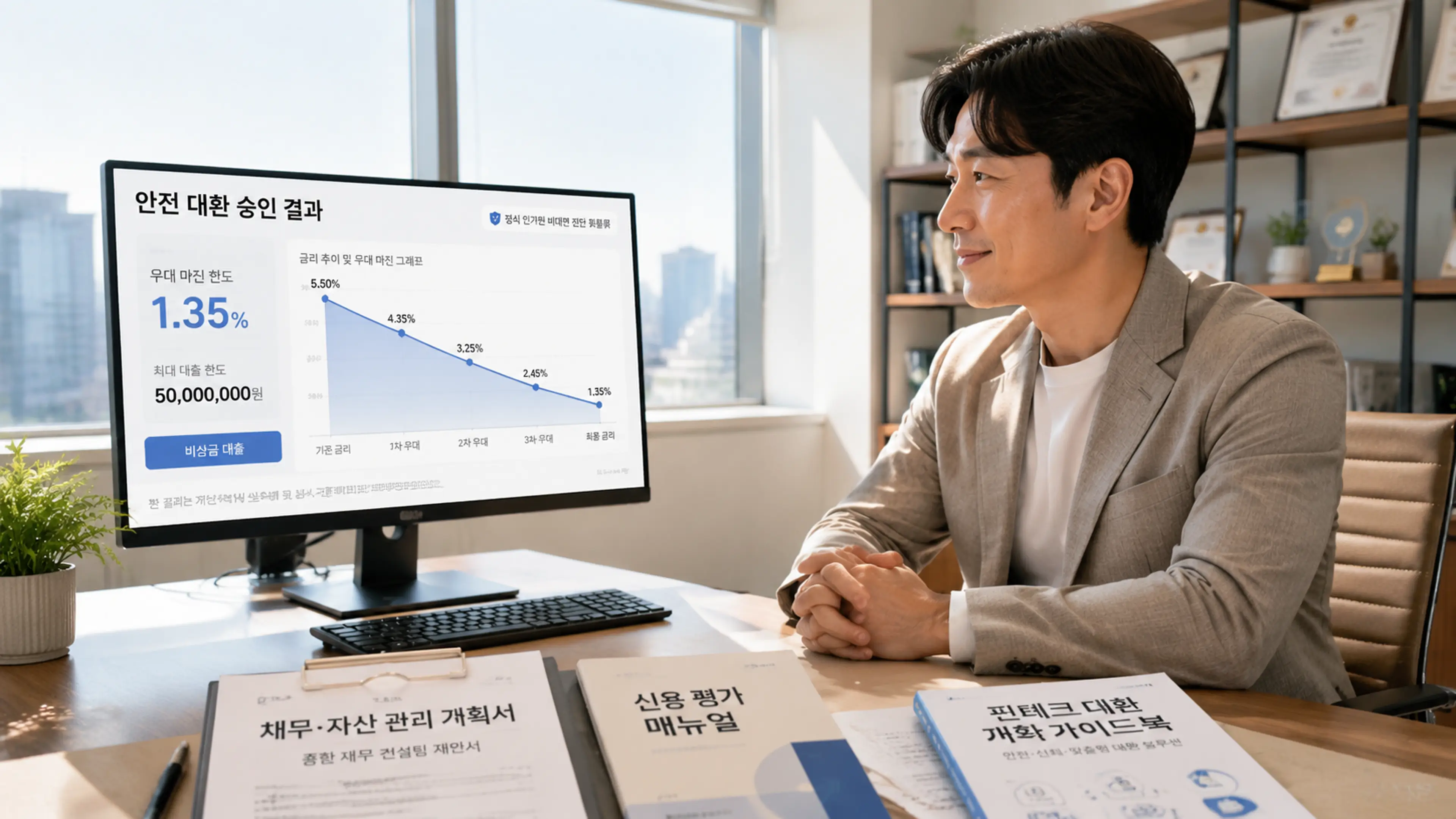비상금 500 만원 특별 한도를 사수하고 핀테크 앱으로 월세 보증금 1000 담보 대출 비대면 가조회를 활용하는 모습