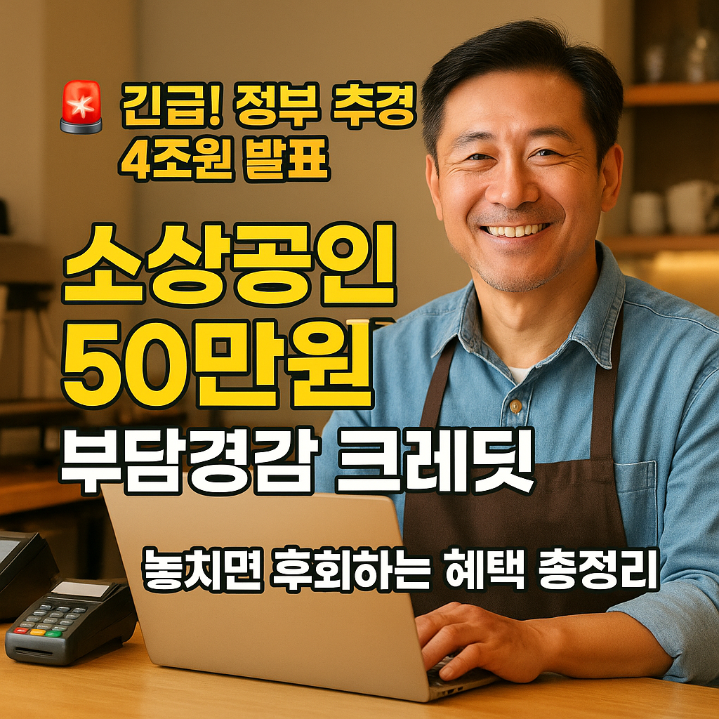 [1편] 긴급! 정부 추경 4조원, 소상공인 50만원 부담경감 크레딧 놓치면 후회하는 혜택 총정리