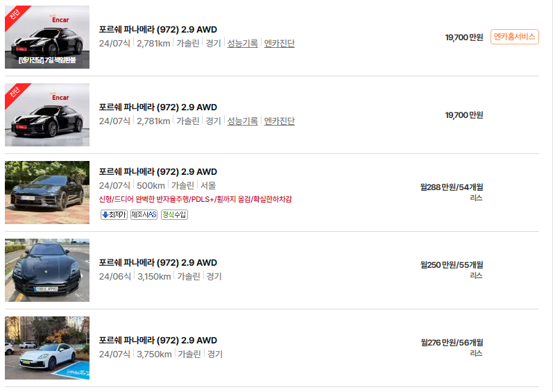 포르쉐 파나메라 중고차 가격 시세표 연비