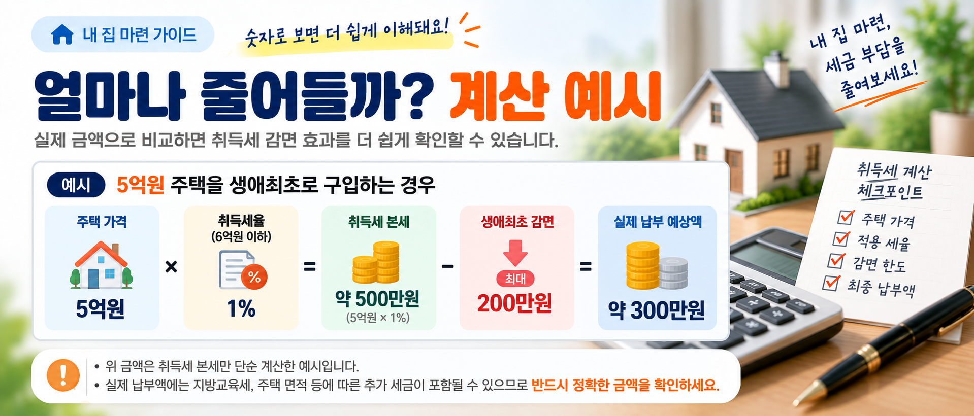 생애최초 취득세 5억원 주택 감면 계산 예시 이미지
