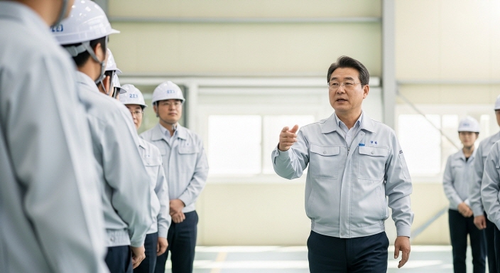 산업 현장 지도하는 중년 남성