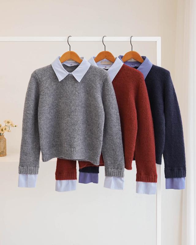 리안나 카라 셔츠 레이어드 울 니트