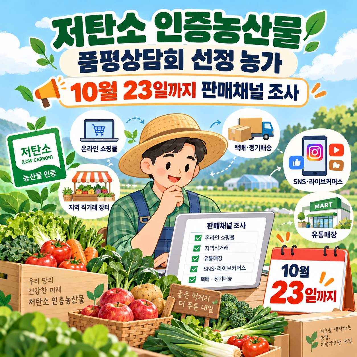 저탄소 인증농산물 품평상담회 선정 농가, 10월 23일까지 해야 하는 판매채널 조사