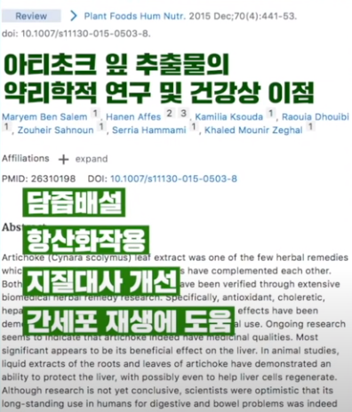 아티초크의 추출물이 간세포 재생에 도움 논문