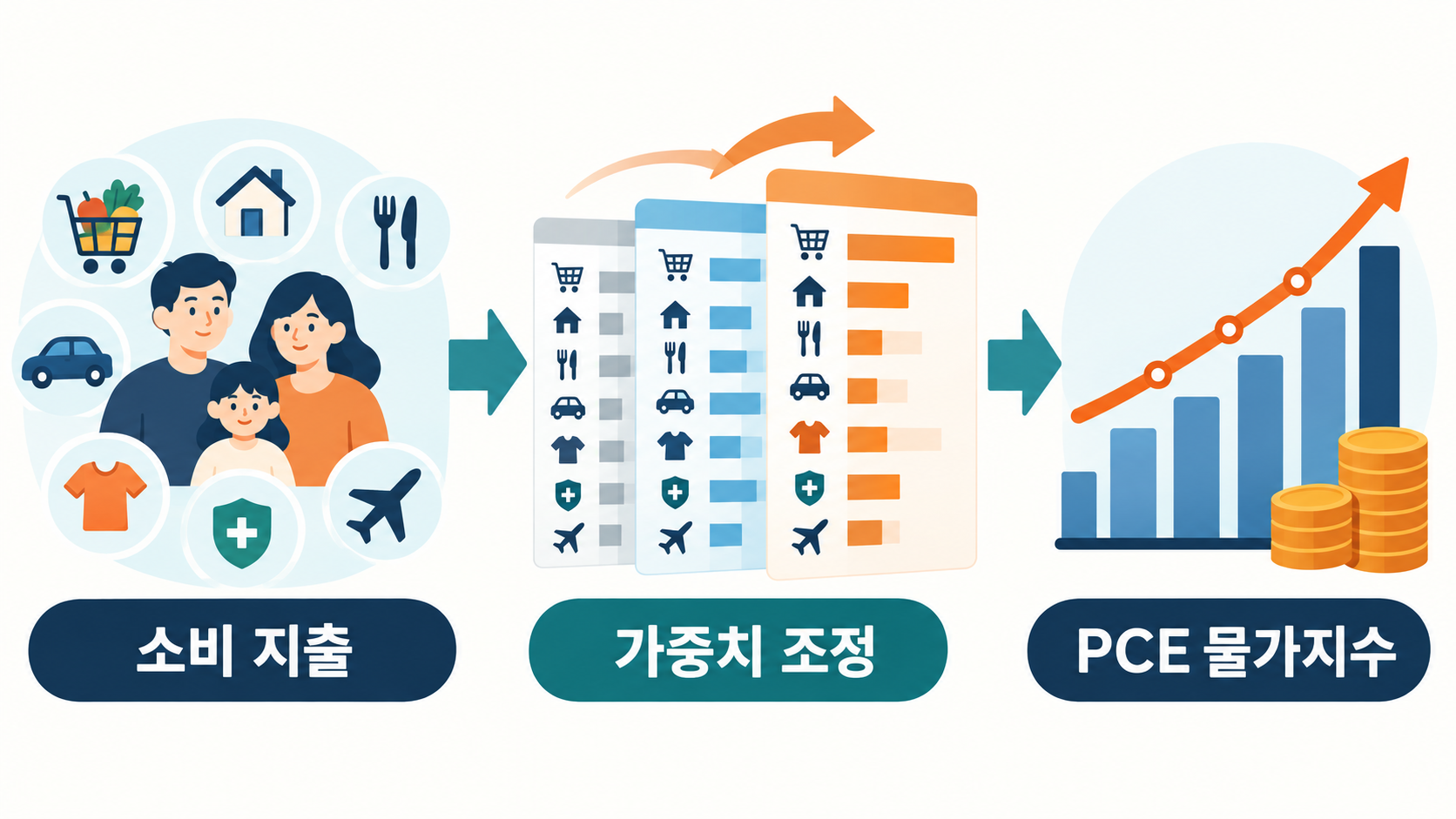 소비 지출에서 가중치 조정을 거쳐 PCE 물가지수가 만들어지는 과정