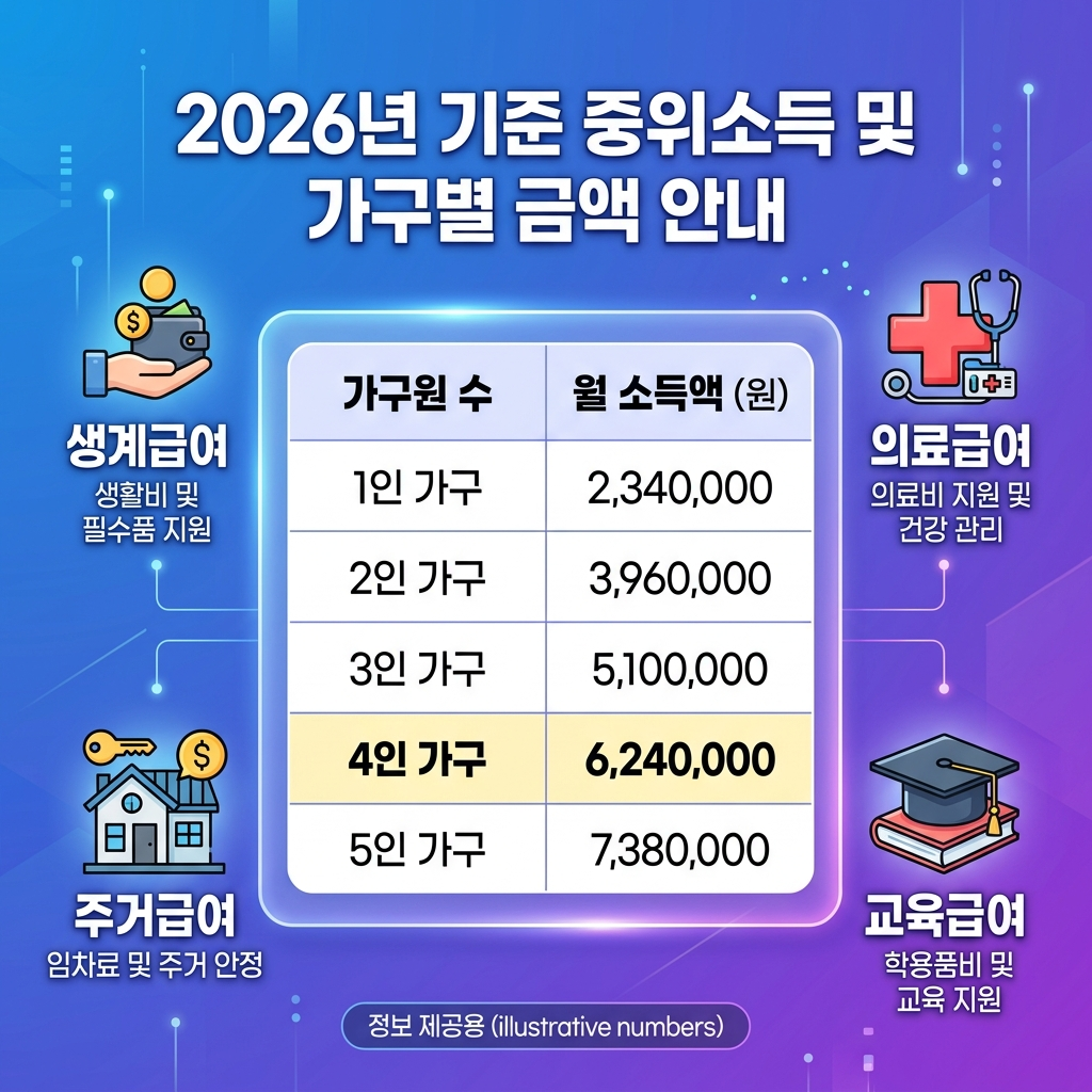 2026년 기준 중위소득 4대 급여 비교