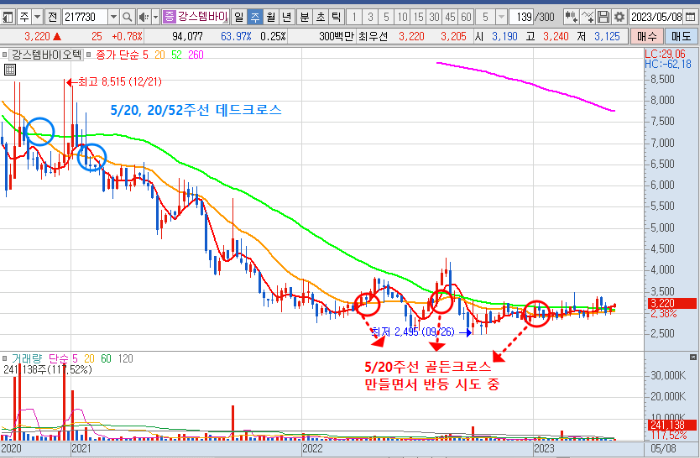 2023년 5월 9일 강스템바이오텍 주가 주봉 차트 분석