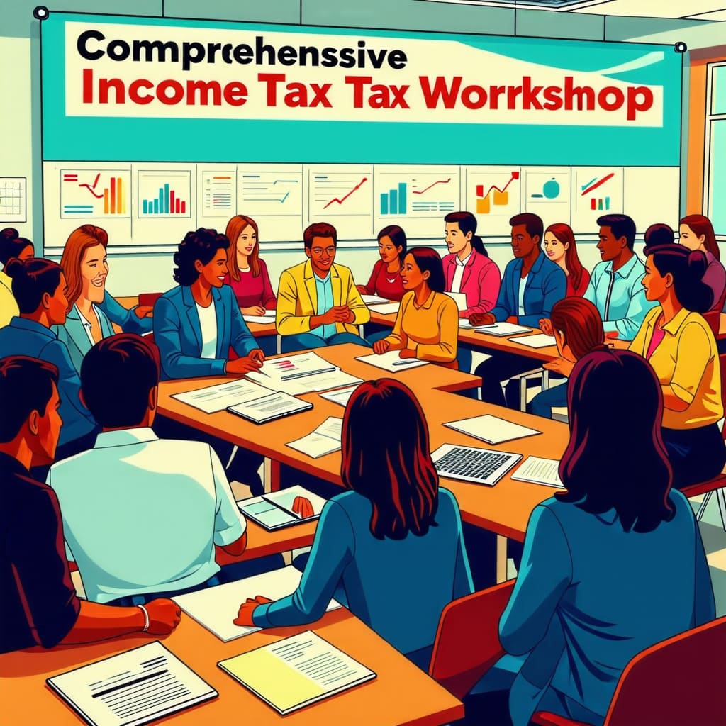 종합소득세에 대한 교육 자료나 워크숍을 홍보하는 이미지. 교육의 필요성을 강조.