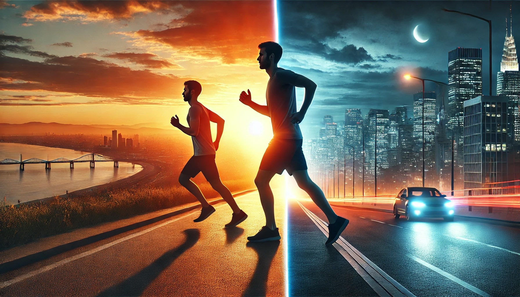 아침 러닝과 저녁 러닝을 비교해서 보여주는 사진