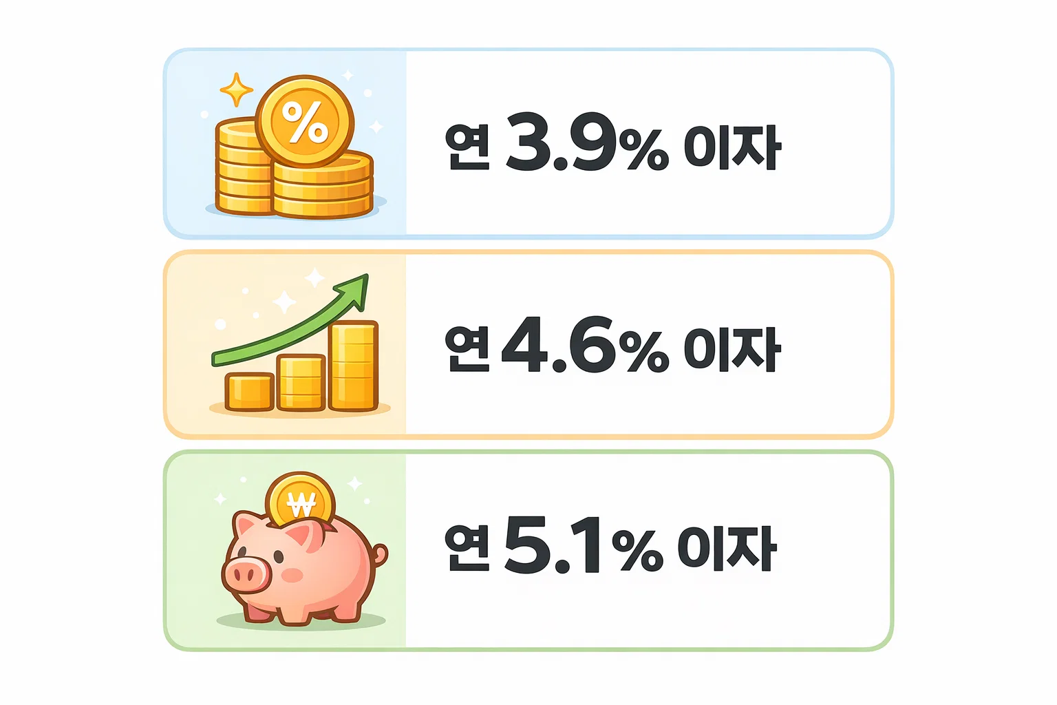전세대출 금리를 연 3.9%&middot;4.6%&middot;5.1%로 적용했을 때 실제 이자 부담 차이를 계산 사례로 비교한 이미지