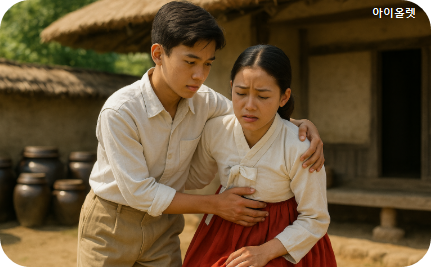 소년은 놀라 소녀를 부축했다.