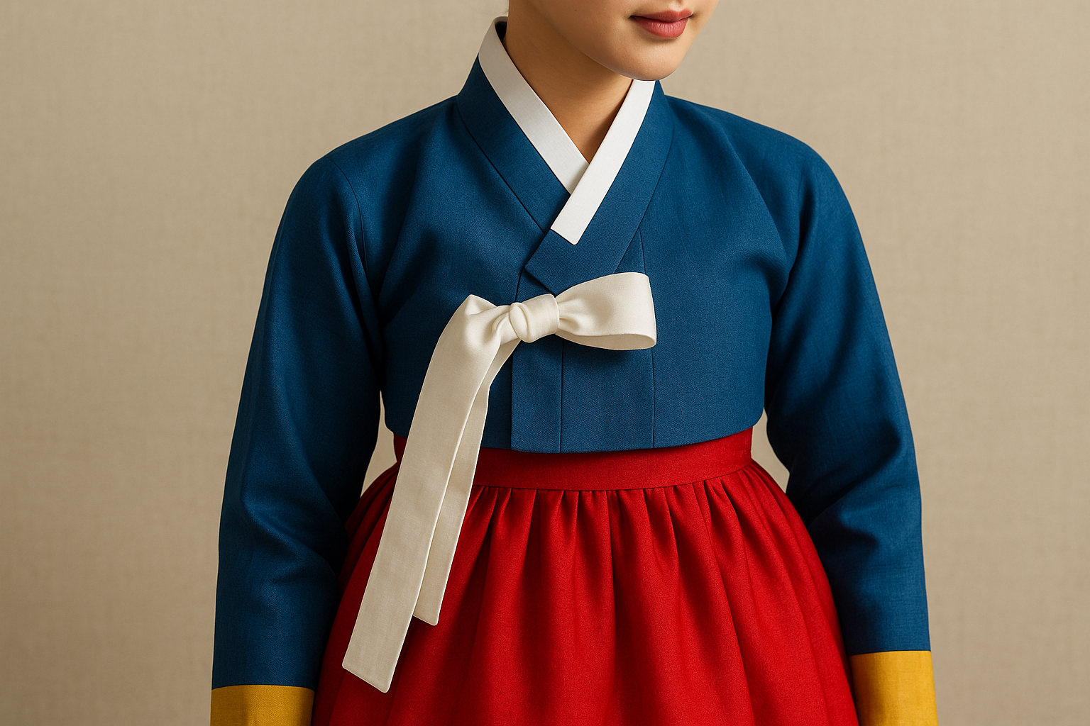 오방색을 바탕으로 한 전통 한복을 입은모습