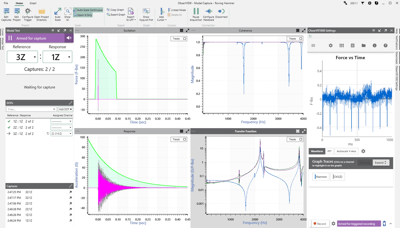 ObserVIEW, 모달 측정 및 분석 화면, 팜테크, FAMTECH, Modal Analysis