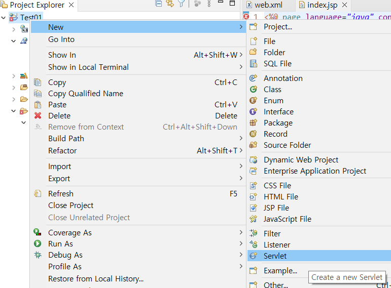 New &gt; Servlet