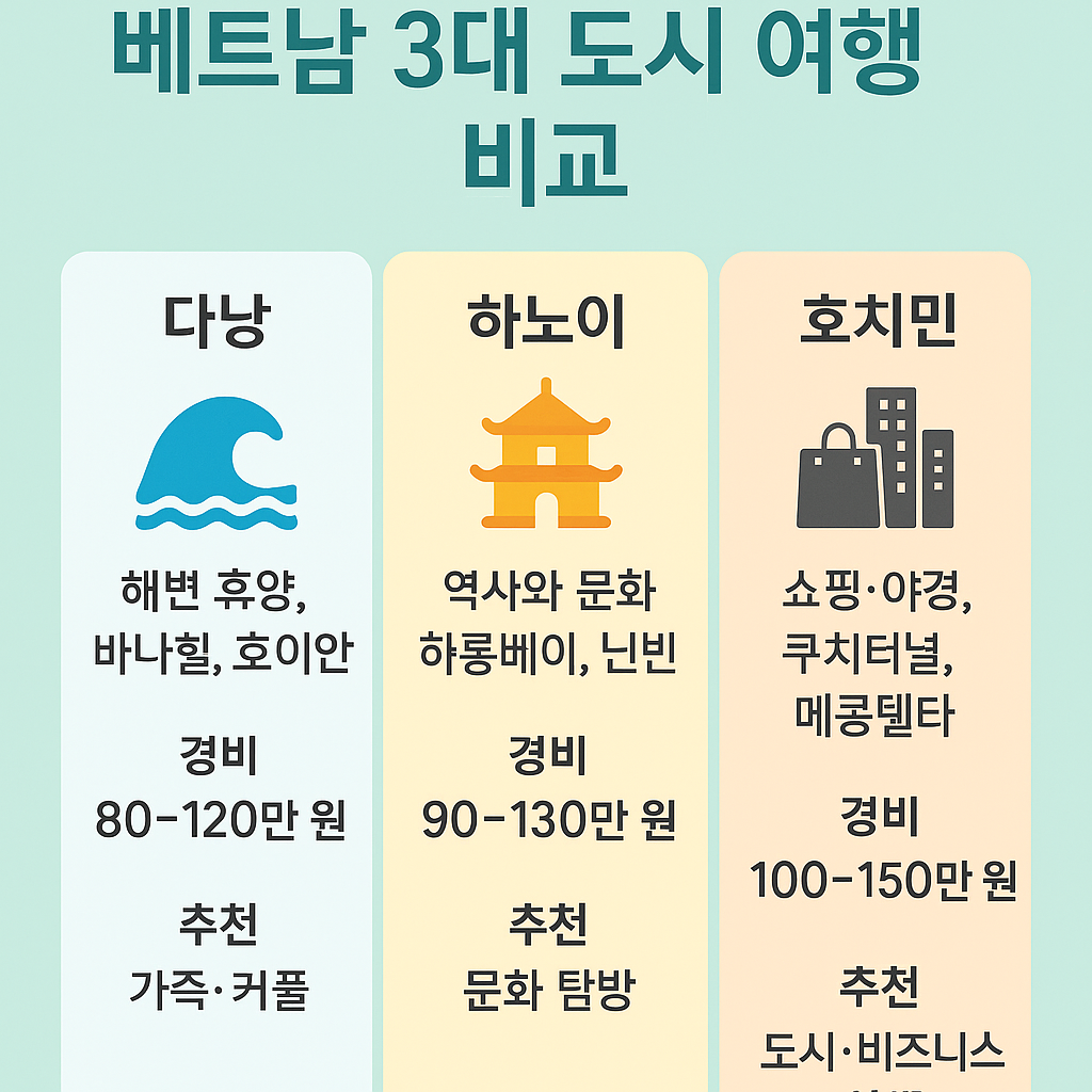 베트남 3대 도시 여행 비교 (다낭 · 하노이 · 호치민)